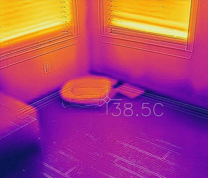 Infrared image of water damage at a residence. 